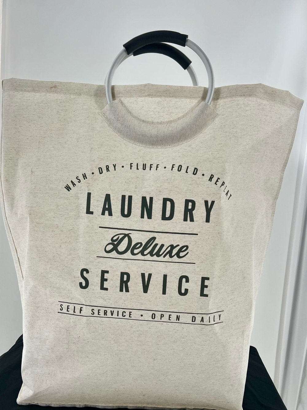 Better Homes And Gardens Cream and Black 'Laundry Deluxe Service' Canvas Hamper